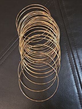 Gold Tone Textured Bangle Bracelet Set - Women Jewelry 25 Thin Bands
